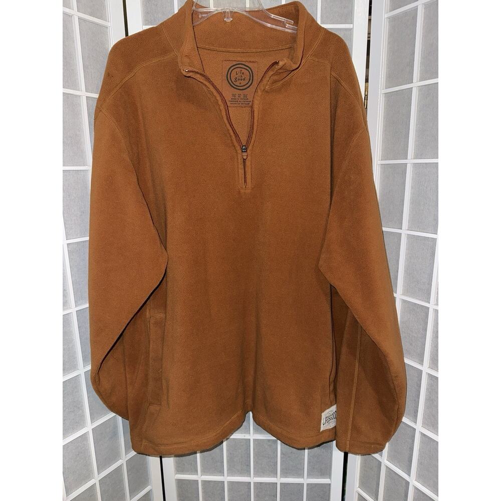 Life Is Good Sweater Mens Extra Large Orange Quarter Zip Pullover Fleece